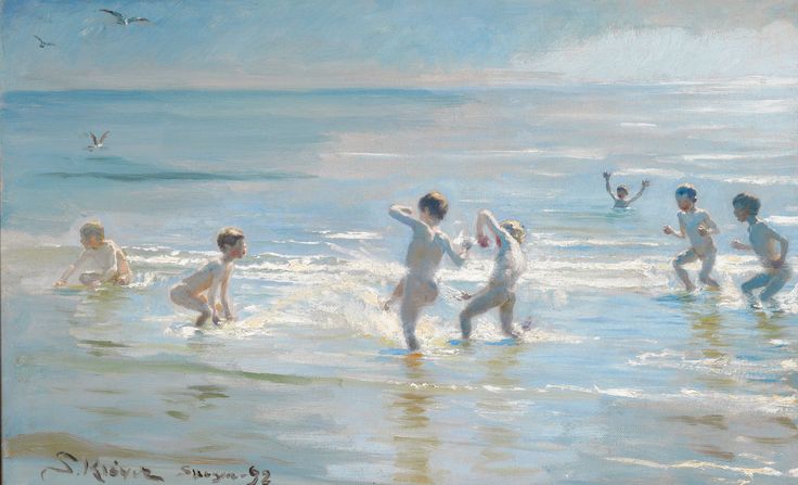 Peder Severin Krøyer - kinderen in zee-vand-summer-evening